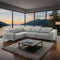 SOFA SECCIONAL RECLINABLE ELECTRICO EN TELA GRIS Y PATAS CROMADAS