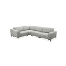 SOFA SECCIONAL RECLINABLE ELECTRICO EN TELA GRIS Y PATAS CROMADAS