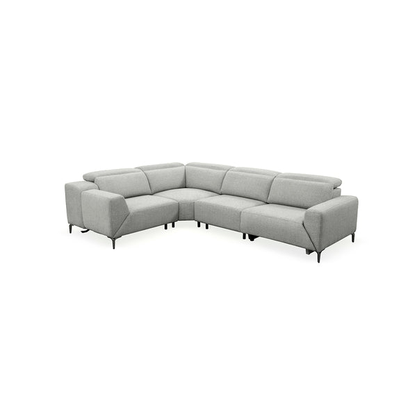 SOFA SECCIONAL RECLINABLE ELECTRICO EN TELA GRIS Y PATAS CROMADAS