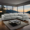 SOFA SECCIONAL RECLINABLE ELECTRICO EN TELA GRIS Y PATAS CROMADAS