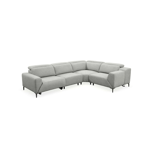 SOFA SECCIONAL RECLINABLE ELECTRICO EN TELA GRIS Y PATAS CROMADAS