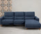SOFA SECCIONAL RECLINABLE ELECTRICO EN TELA AZUL Y PATAS ACABADO DE MADERA