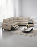 SOFA SECCIONAL RECLINABLE  ELECTRICO EN TELA BEIGE Y PATAS CROMADAS