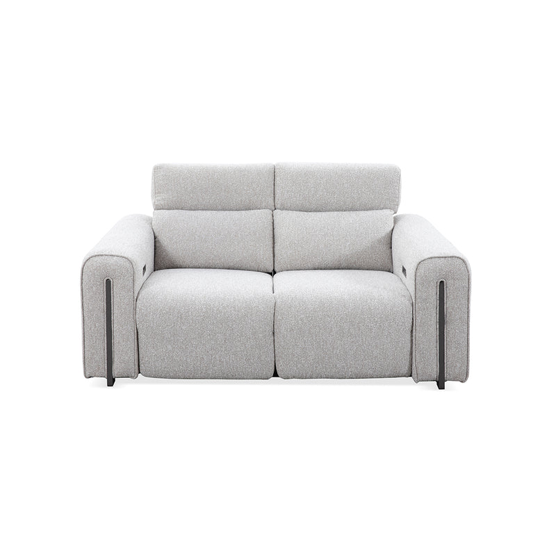 SOFA RECLIBALE ELECTRICO DE DOS ASIENTOS EN TELA GRIS Y PATAS NEGRAS
