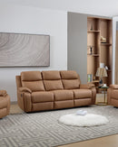 SOFA RECLINABLE MANUAL DE TRES ASIENTOS ESTILO PIEL CAMEL