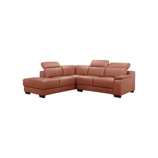 SOFA SECCIONAL ESTACIONARIO CON FRENTE DE PIEL MARRON