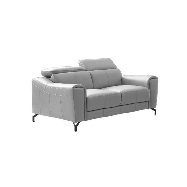 SOFA ESTACIONARIO DE DOS ASIENTOS CON FRENTE DE PIEL GRIS
