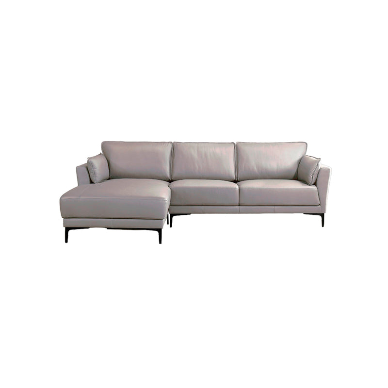 SOFA SECCIONAL ESTACIONARIO  CON FRENTE DE PIEL GRIS