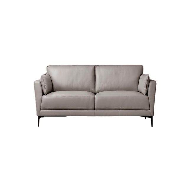 SOFA ESTACIONARIO DE DOS ASIENTOS CON FRENTE DE PIEL GRIS