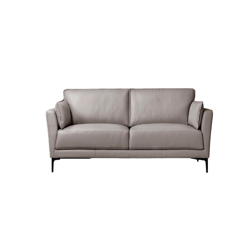 SOFA ESTACIONARIO DE DOS ASIENTOS CON FRENTE DE PIEL GRIS