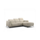 SOFA SECCIONAL ESTACIONARIO CON FRENTE DE PIEL BEIGE Y PATAS NEGRAS