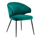 SILLA DE COMEDOR EN TERCIOPELO VERDE AZULADO Y PATAS NEGRAS