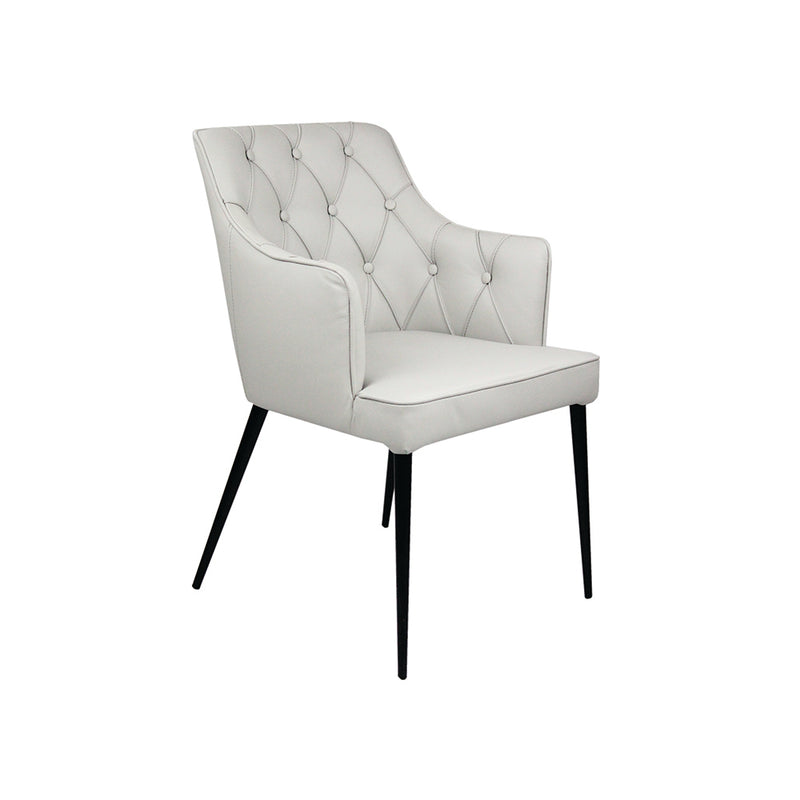 ***SILLA DE COMEDOR CON FRENTE EN PIEL GRIS Y PATAS NEGRAS