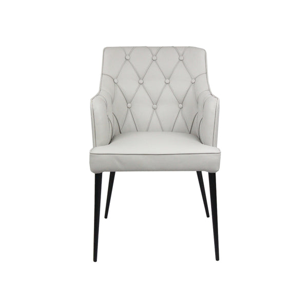 ***SILLA DE COMEDOR CON FRENTE EN PIEL GRIS Y PATAS NEGRAS