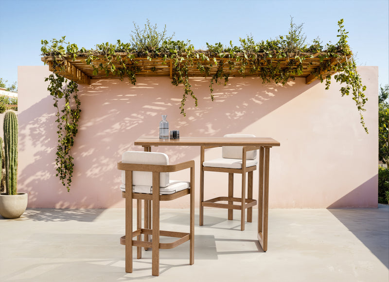 MESA DE BAR DE EXTERIOR EN METAL ESTILO MADERA