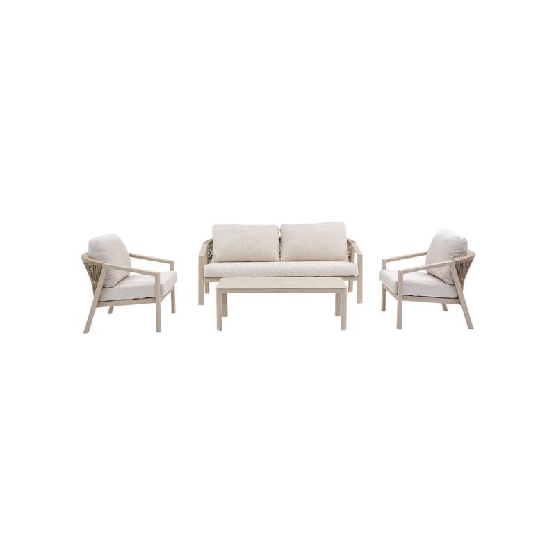SET DE EXTERIOR 4 PCS EN TELA BLANCA Y MARCO DE ALUMINIO BEIGE