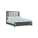 ***CAMA QUEEN CON LED CHARCO EN ACABADO DE MADERA Y PU GRIS
