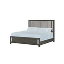 CAMA KING CON LED CHARCO EN ACABADO DE MADERA Y PU GRIS