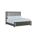 CAMA KING CON LED CHARCO EN ACABADO DE MADERA Y PU GRIS