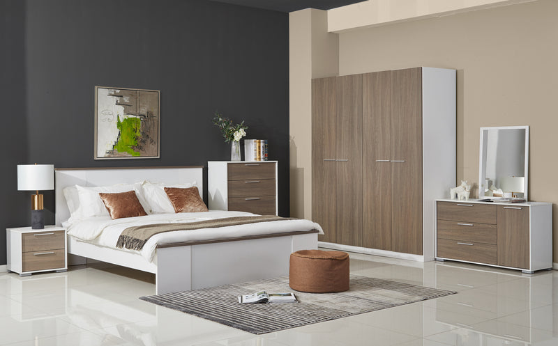 CAMA QUEEN  GRIS Y BLANCO MATE