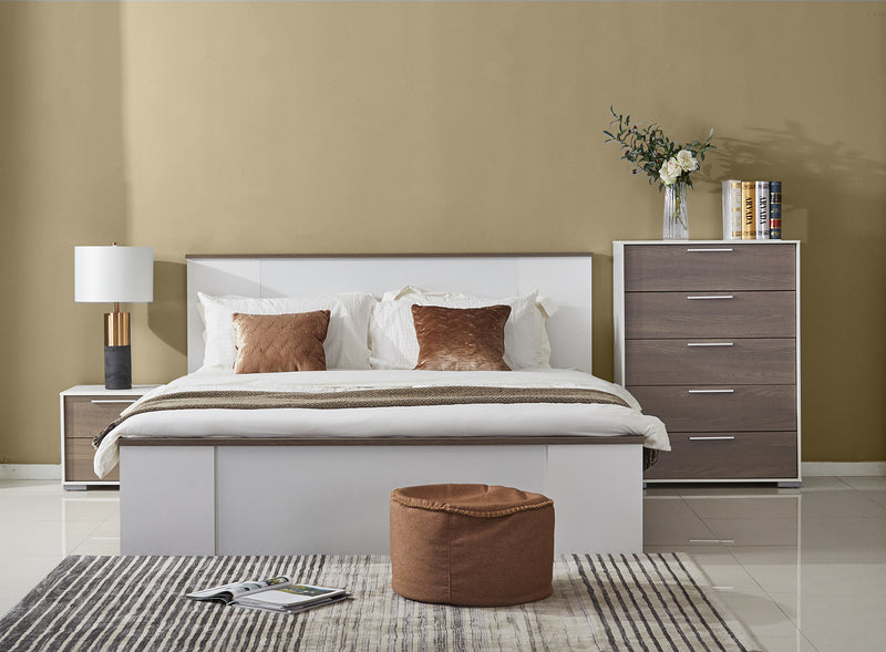 CAMA QUEEN  GRIS Y BLANCO MATE