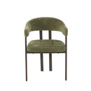 SILLA DE COMEDOR EN TELA VERDE  Y PATAS EN METAL ESTILO MADERA