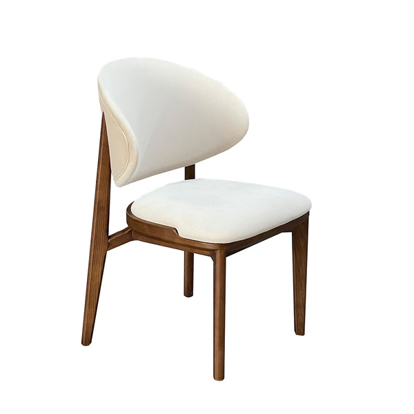 SILLA DE COMEDOR EN TELA BLANCA Y PATAS ACABADO DE MADERA