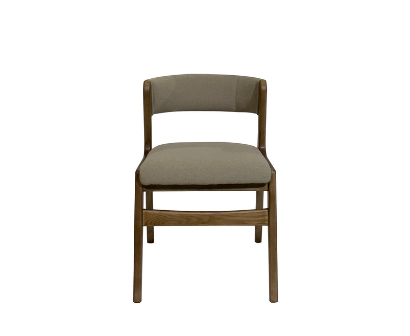 SILLA DE COMEDOR EN TELA BEIGE Y PATAS ACABADO DE MADERA
