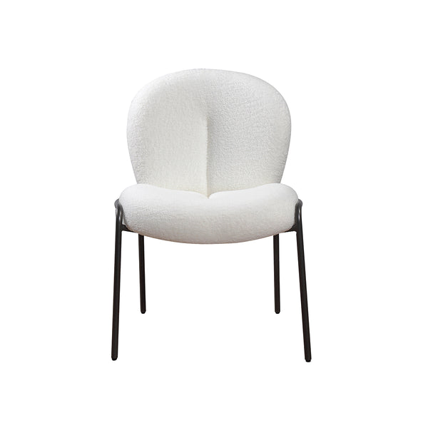 SILLA DE COMEDOR EN TELA TEDDY BLANCA Y PATAS NEGRAS EN METAL