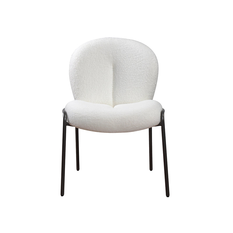 SILLA DE COMEDOR EN TELA TEDDY BLANCA Y PATAS NEGRAS EN METAL