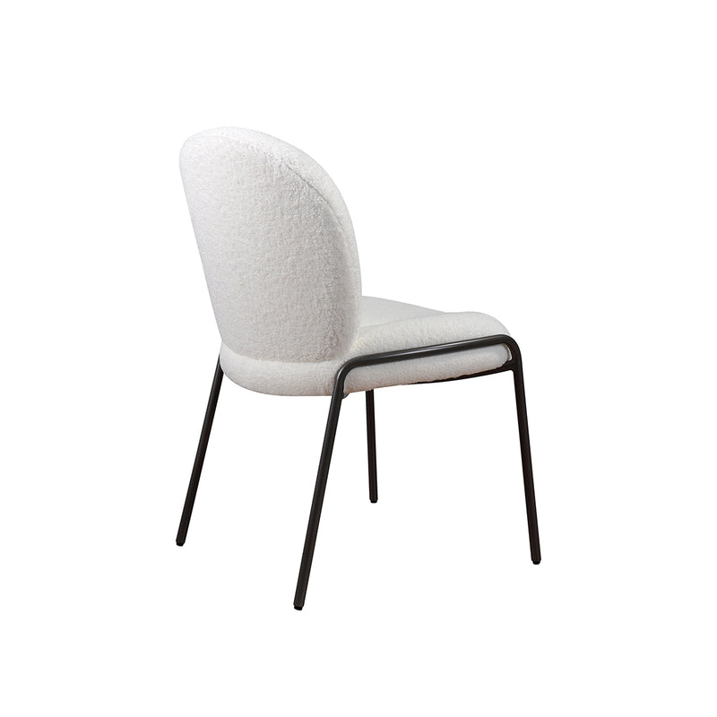 SILLA DE COMEDOR EN TELA TEDDY BLANCA Y PATAS NEGRAS EN METAL