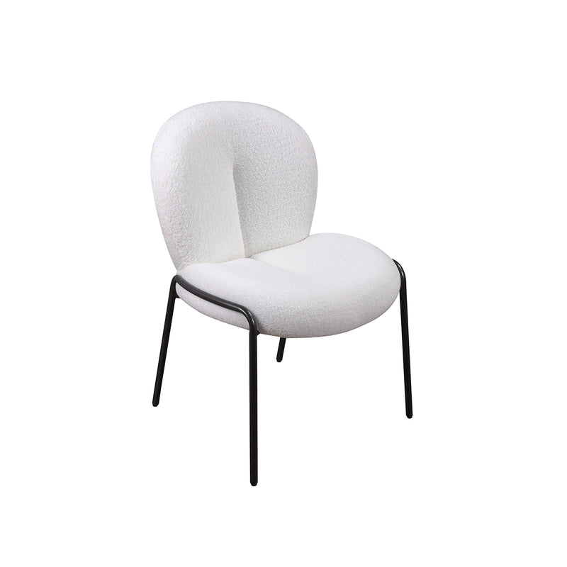 SILLA DE COMEDOR EN TELA TEDDY BLANCA Y PATAS NEGRAS EN METAL