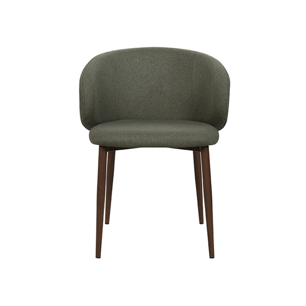 SILLA DE COMEDOR EN TELA VERDE PATAS  ACABADO DE MADERA