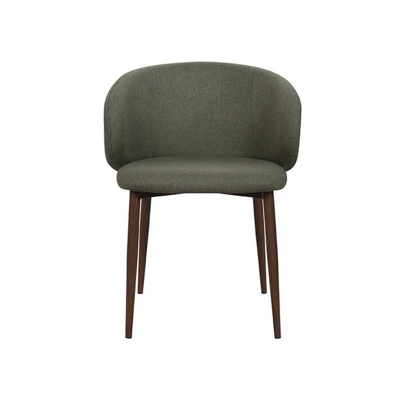 SILLA DE COMEDOR EN TELA VERDE PATAS  ACABADO DE MADERA