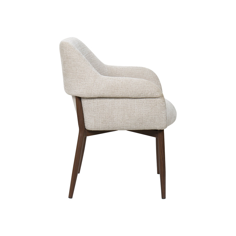 SILLA DE COMEDOR EN TELA BEIGE Y PATAS ACABADO DE MADERA
