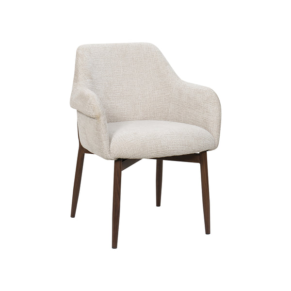SILLA DE COMEDOR EN TELA BEIGE Y PATAS ACABADO DE MADERA