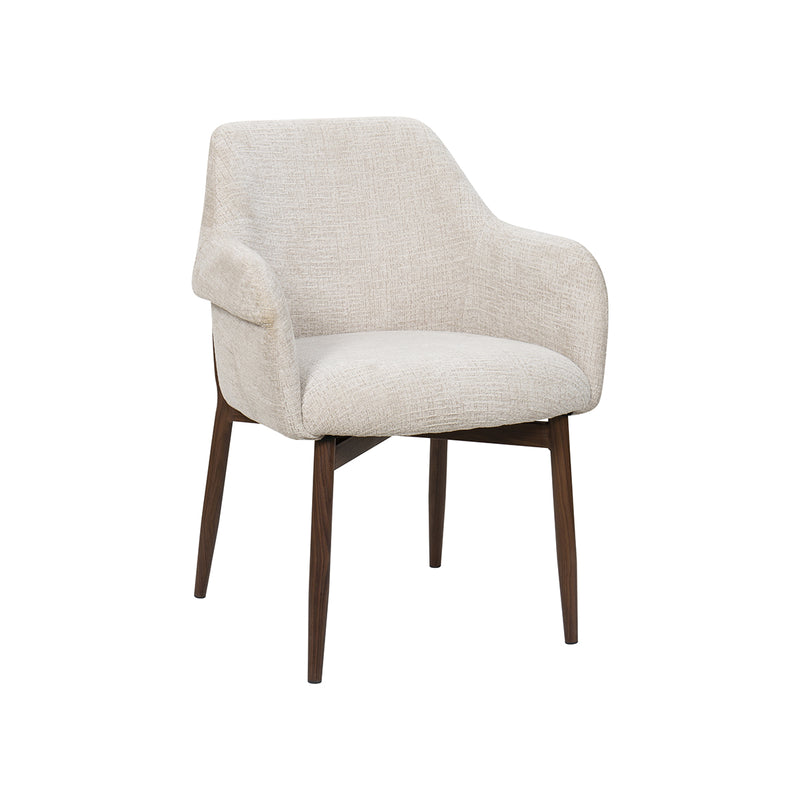 SILLA DE COMEDOR EN TELA BEIGE Y PATAS ACABADO DE MADERA