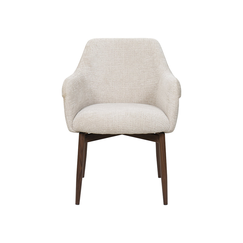 SILLA DE COMEDOR EN TELA BEIGE Y PATAS ACABADO DE MADERA