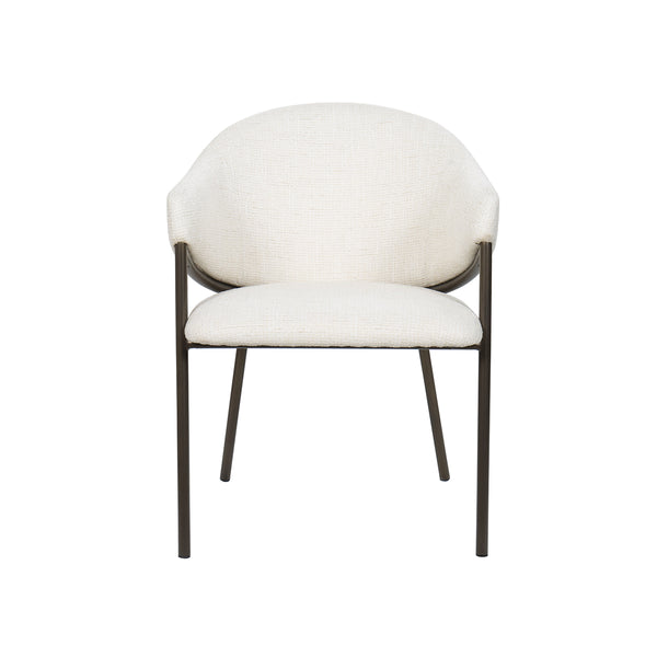 SILLA DE COMEDOR EN TELA BEIGE Y PATAS EN METAL LATON