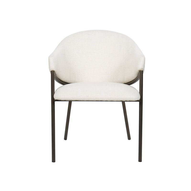 SILLA DE COMEDOR EN TELA BEIGE Y PATAS EN METAL LATON
