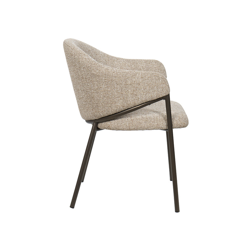 SILLA DE COMEDOR EN TELA MARRON Y PATAS EN METAL LATON