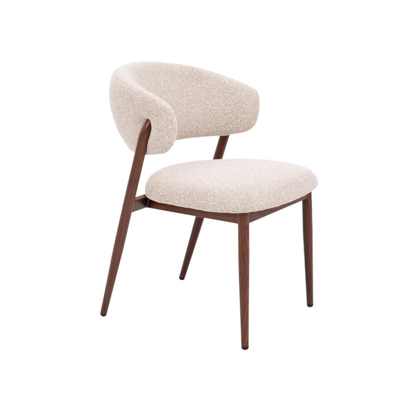SILLA DE COMEDOR EN TELA BEIGE Y PATAS ACABADO DE MADERA