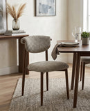SILLA DE COMEDOR EN TELA TEXTURIZADA BEIGE MARRON Y PATAS ESTILO MADERA