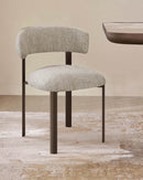 SILLA DE COMEDOR EN TELA TEXTURIZADA  BEIGE MARRON Y PATAS ESTILO MADERA