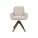 SILLA DE COMEDOR CON ASIENTO GIRATORIO EN TELA BEIGE Y PATAS EN METAL ESTILO MADERA