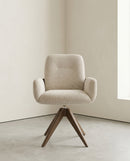 SILLA DE COMEDOR CON ASIENTO GIRATORIO EN TELA BEIGE Y PATAS EN METAL ESTILO MADERA