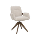 SILLA DE COMEDOR CON ASIENTO GIRATORIO EN TELA BEIGE Y PATAS EN METAL ESTILO MADERA