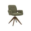 SILLA DE COMEDOR CON ASIENTO GIRATORIO EN TELA VERDE Y PATAS EN METAL ESTILO MADERA