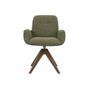 SILLA DE COMEDOR CON ASIENTO GIRATORIO EN TELA VERDE Y PATAS EN METAL ESTILO MADERA