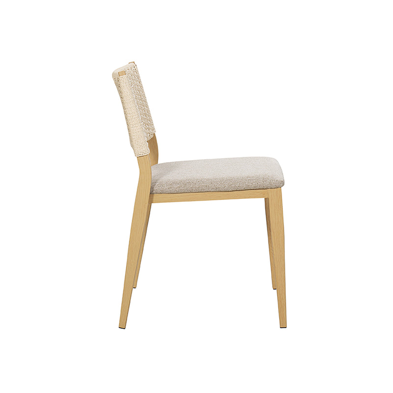 SILLA DE COMEDOR ACABADO DE MADERA NATURAL Y CUERDA CON COJIN EN TELA BEIGE